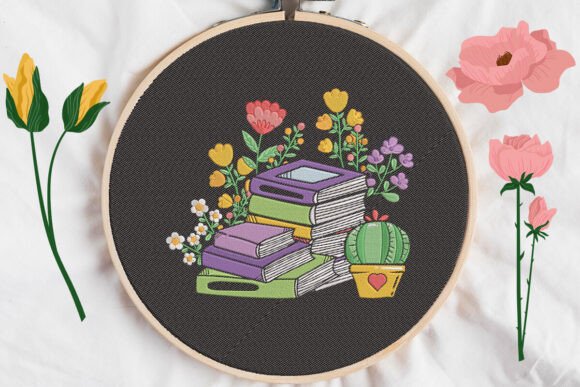 Book Flower Embroidery Design