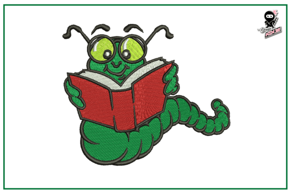 Caterpillar with Book Embroidery Design